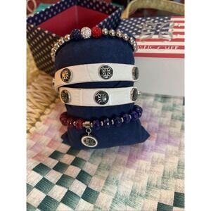 Lot Of 3 Patriotic USA Red White & Blue Rustic Cuff bracelets 1 Leather 2 Beads